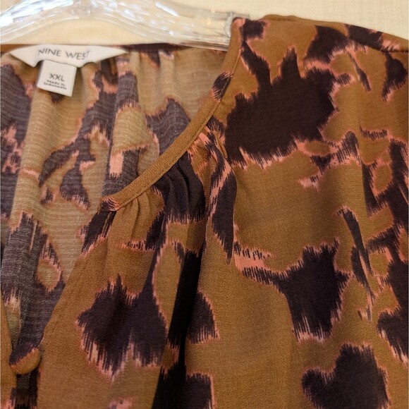 Nine West Women's XXL Blouse Autumnal Colored Button Up Balloon Sleeve Abstract - Picture 11 of 16